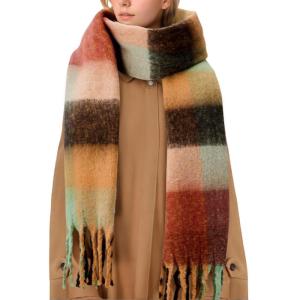 imageAmerican Trends Womens Chunky Blanket Oversized Long Big Plaid Warm Wrap ScarfRed Plaid