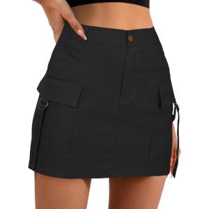 imageWomens Cargo Skirt Low Waist Denim Mini Skirt Y2k Button Cargo Skirts for Women with PocketsBlack