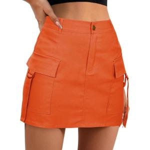 imageWomens Cargo Skirt Low Waist Denim Mini Skirt Y2k Button Cargo Skirts for Women with PocketsOrange