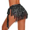 imageBelly Dance Skirt Sequins Tassel Hip Scarf Fringe Skirt Rave Party Dance Performance Costume for Women GirlsBlack