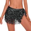imageBelly Dance Skirt Sequins Tassel Hip Scarf Fringe Skirt Rave Party Dance Performance Costume for Women GirlsBlack