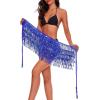 imageBelly Dance Skirt Sequins Tassel Hip Scarf Fringe Skirt Rave Party Dance Performance Costume for Women GirlsBlue
