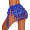 imageBelly Dance Skirt Sequins Tassel Hip Scarf Fringe Skirt Rave Party Dance Performance Costume for Women GirlsBlue