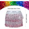 imageBelly Dance Skirt Sequins Tassel Hip Scarf Fringe Skirt Rave Party Dance Performance Costume for Women GirlsPowder White