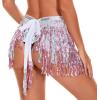 imageBelly Dance Skirt Sequins Tassel Hip Scarf Fringe Skirt Rave Party Dance Performance Costume for Women GirlsPowder White