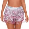 imageBelly Dance Skirt Sequins Tassel Hip Scarf Fringe Skirt Rave Party Dance Performance Costume for Women GirlsPowder White