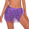 imageBelly Dance Skirt Sequins Tassel Hip Scarf Fringe Skirt Rave Party Dance Performance Costume for Women GirlsPurple