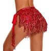 imageBelly Dance Skirt Sequins Tassel Hip Scarf Fringe Skirt Rave Party Dance Performance Costume for Women GirlsRed
