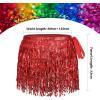 imageBelly Dance Skirt Sequins Tassel Hip Scarf Fringe Skirt Rave Party Dance Performance Costume for Women GirlsRed