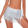 imageBelly Dance Skirt Sequins Tassel Hip Scarf Fringe Skirt Rave Party Dance Performance Costume for Women GirlsSilver