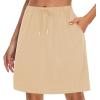 imageTennis Skirt for Women with Pockets Athletic Skort Knee Length Golf High Waist Skirt Drawstring ShortsKhaki