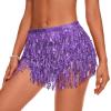 imageWomens Belly Dance Skirt Sequin Skirts Sparkly Rave Skirt Tassel Fringe Festival Outfit Belly Dance Hip Scarf5 Purple