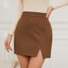 imageWomens Faux Suede Skirt with Slit High Waisted Mini Skirt Side Split ALine Bodycon Short SkirtBrown