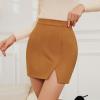 imageWomens Faux Suede Skirt with Slit High Waisted Mini Skirt Side Split ALine Bodycon Short SkirtKhaki