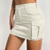 imageWomens Mini Cargo Skirts Y2k Denim Skirt with Pockets Low Waist Button Jean Skirts for WomenBeige