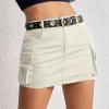 imageWomens Mini Cargo Skirts Y2k Denim Skirt with Pockets Low Waist Button Jean Skirts for WomenBeige