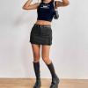 imageWomens Mini Cargo Skirts Y2k Denim Skirt with Pockets Low Waist Button Jean Skirts for WomenBlack