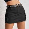 imageWomens Mini Cargo Skirts Y2k Denim Skirt with Pockets Low Waist Button Jean Skirts for WomenBlack