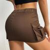 imageWomens Mini Cargo Skirts Y2k Denim Skirt with Pockets Low Waist Button Jean Skirts for WomenBrown