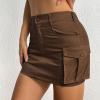 imageWomens Mini Cargo Skirts Y2k Denim Skirt with Pockets Low Waist Button Jean Skirts for WomenBrown