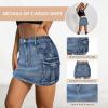 imageWomens Mini Cargo Skirts Y2k Denim Skirt with Pockets Low Waist Button Jean Skirts for WomenDark Blue