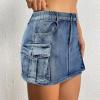 imageWomens Mini Cargo Skirts Y2k Denim Skirt with Pockets Low Waist Button Jean Skirts for WomenDark Blue