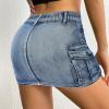 imageWomens Mini Cargo Skirts Y2k Denim Skirt with Pockets Low Waist Button Jean Skirts for WomenDark Blue