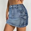 imageWomens Mini Cargo Skirts Y2k Denim Skirt with Pockets Low Waist Button Jean Skirts for WomenDark Blue