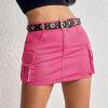 imageWomens Mini Cargo Skirts Y2k Denim Skirt with Pockets Low Waist Button Jean Skirts for WomenHot Pink