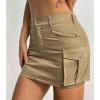 imageWomens Mini Cargo Skirts Y2k Denim Skirt with Pockets Low Waist Button Jean Skirts for WomenKhaki