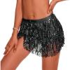 imageBelly Dance Skirt Sequins Tassel Hip Scarf Fringe Skirt Rave Party Dance Performance Costume for Women GirlsBlack