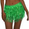 imageBelly Dance Skirt Sequins Tassel Hip Scarf Fringe Skirt Rave Party Dance Performance Costume for Women GirlsGreen
