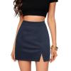 imageWomens Faux Suede Skirt with Slit High Waisted Mini Skirt Side Split ALine Bodycon Short SkirtNavy Blue