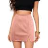 imageWomens Faux Suede Skirt with Slit High Waisted Mini Skirt Side Split ALine Bodycon Short SkirtPink