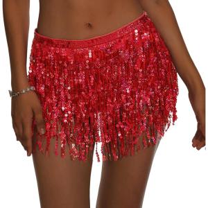 imageBelly Dance Skirt Sequins Tassel Hip Scarf Fringe Skirt Rave Party Dance Performance Costume for Women GirlsRed