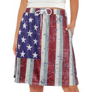 imageTennis Skirt for Women with Pockets Athletic Skort Knee Length Golf High Waist Skirt Drawstring ShortsAmerican Flag
