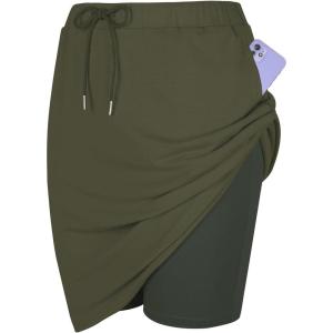 imageTennis Skirt for Women with Pockets Athletic Skort Knee Length Golf High Waist Skirt Drawstring ShortsArmy Green