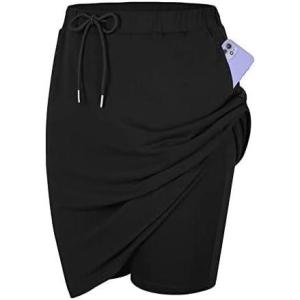 imageTennis Skirt for Women with Pockets Athletic Skort Knee Length Golf High Waist Skirt Drawstring ShortsBlack