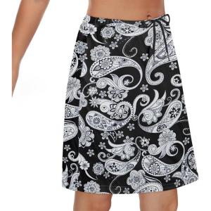imageTennis Skirt for Women with Pockets Athletic Skort Knee Length Golf High Waist Skirt Drawstring ShortsBlack Retro
