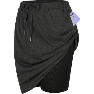 imageTennis Skirt for Women with Pockets Athletic Skort Knee Length Golf High Waist Skirt Drawstring ShortsDeep Gray