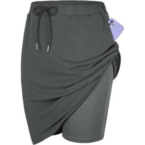 imageTennis Skirt for Women with Pockets Athletic Skort Knee Length Golf High Waist Skirt Drawstring ShortsGray