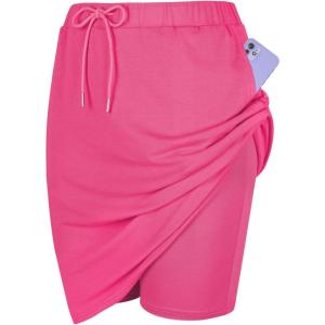 imageTennis Skirt for Women with Pockets Athletic Skort Knee Length Golf High Waist Skirt Drawstring ShortsHot Pink