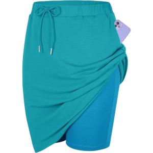 imageTennis Skirt for Women with Pockets Athletic Skort Knee Length Golf High Waist Skirt Drawstring ShortsLight Blue