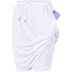 imageTennis Skirt for Women with Pockets Athletic Skort Knee Length Golf High Waist Skirt Drawstring ShortsWhite