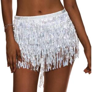 imageWomens Belly Dance Skirt Sequin Skirts Sparkly Rave Skirt Tassel Fringe Festival Outfit Belly Dance Hip Scarf1 Sliver