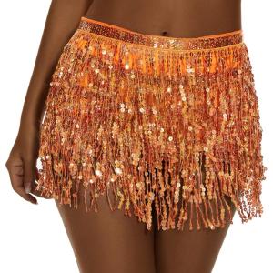 imageWomens Belly Dance Skirt Sequin Skirts Sparkly Rave Skirt Tassel Fringe Festival Outfit Belly Dance Hip Scarf10 Orange