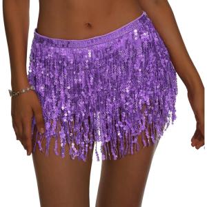 imageWomens Belly Dance Skirt Sequin Skirts Sparkly Rave Skirt Tassel Fringe Festival Outfit Belly Dance Hip Scarf5 Purple