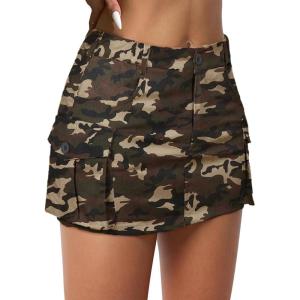 imageWomens Mini Cargo Skirts Y2k Denim Skirt with Pockets Low Waist Button Jean Skirts for WomenCamouflage Color