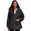 imageAmerican Trends Women Rain Jacket with Hood Lightweight Rain Coats for Women Trench Waterproof Windbreaker With Back PocketsBlack