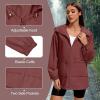 imageAmerican Trends Women Rain Jacket with Hood Lightweight Rain Coats for Women Trench Waterproof Windbreaker With Back PocketsWine Red